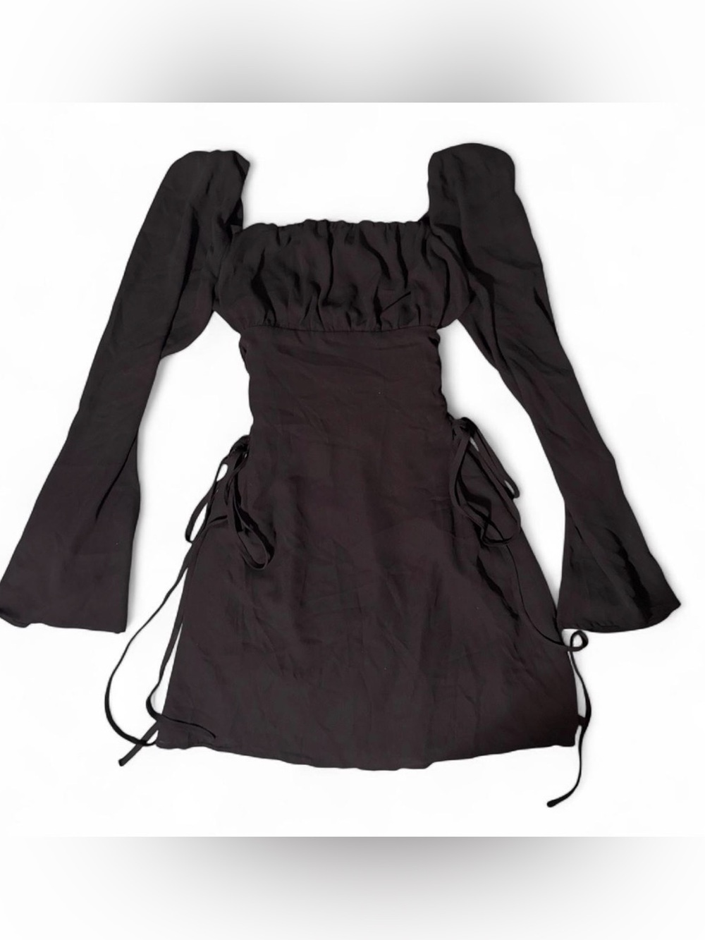 Black Long-Sleeve Ruched Mini Dress